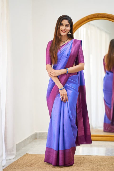 Stunning Look Soft Lichi Silk Designer Saree With Blouse