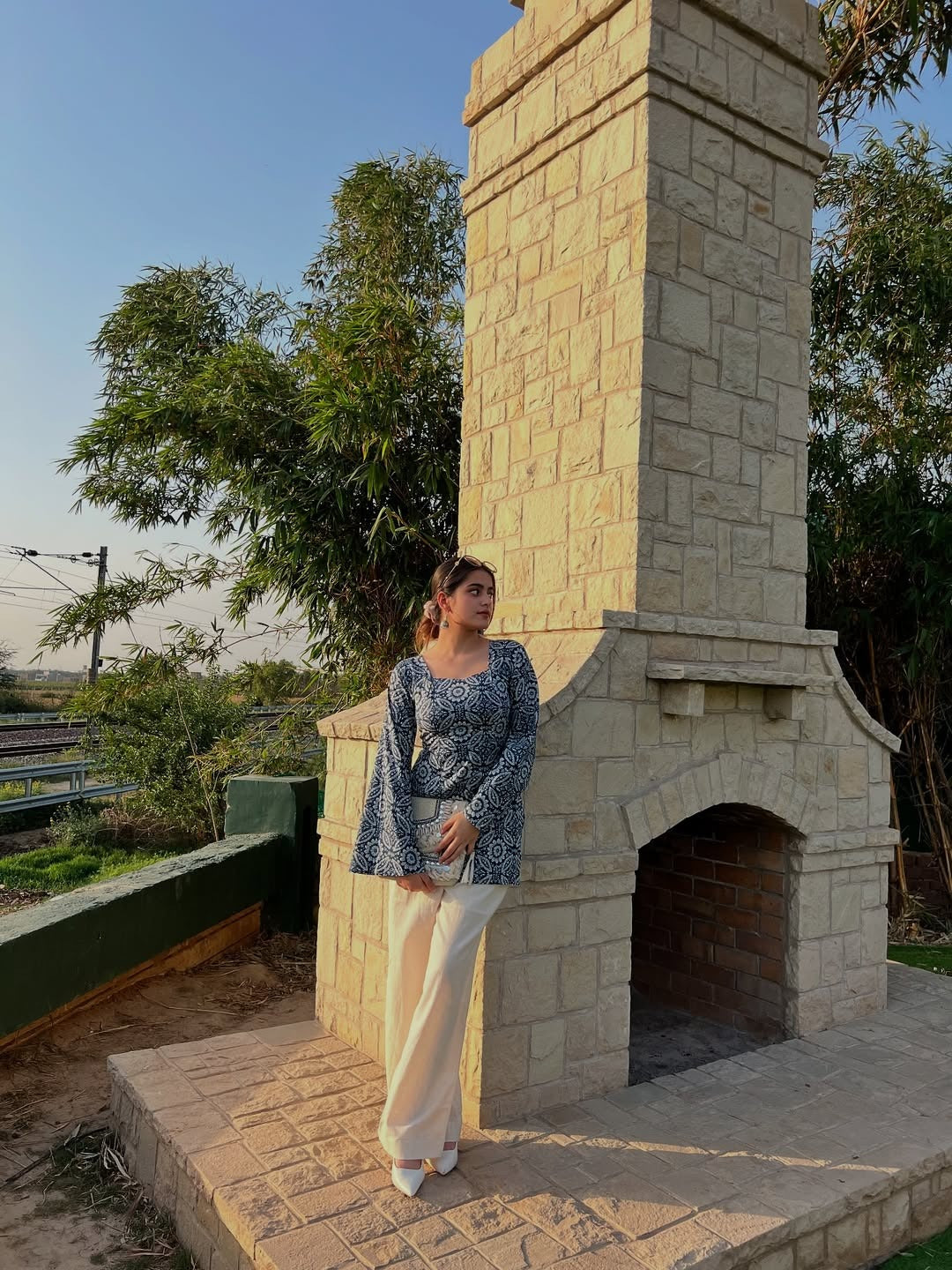 Blue Printed Cotton Straight Short Kurti