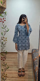 Blue Printed Cotton Straight Short Kurti