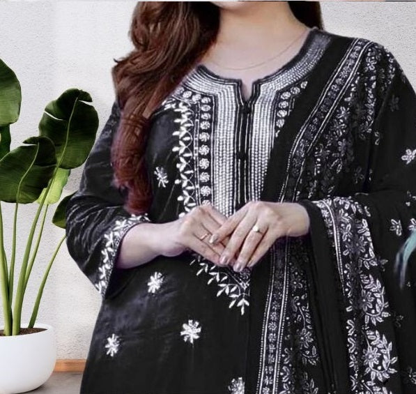 Stylish Embroidered Kurta Set with Dupatta Party Wear Ethnic Kurti Pant Set