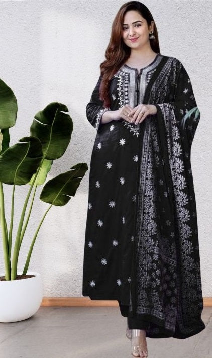 Stylish Embroidered Kurta Set with Dupatta Party Wear Ethnic Kurti Pant Set