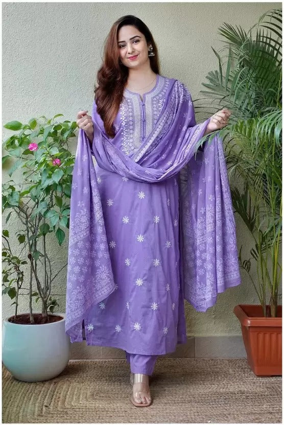 Stylish Embroidered Kurta Set with Dupatta Party Wear Ethnic Kurti Pant Set