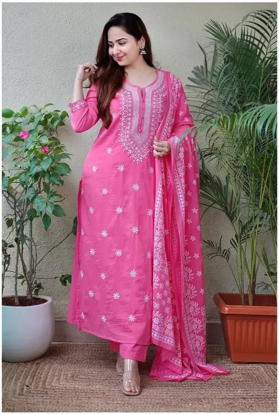 Stylish Embroidered Kurta Set with Dupatta | Party Wear Ethnic Kurti Pant Set