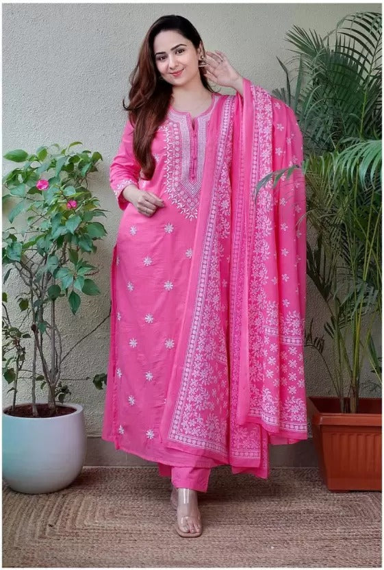 Stylish Embroidered Kurta Set with Dupatta | Party Wear Ethnic Kurti Pant Set