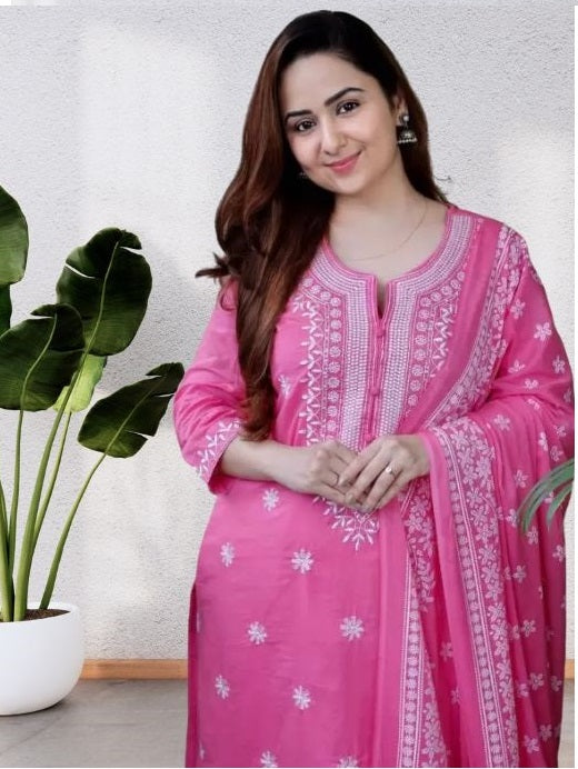 Stylish Embroidered Kurta Set with Dupatta | Party Wear Ethnic Kurti Pant Set