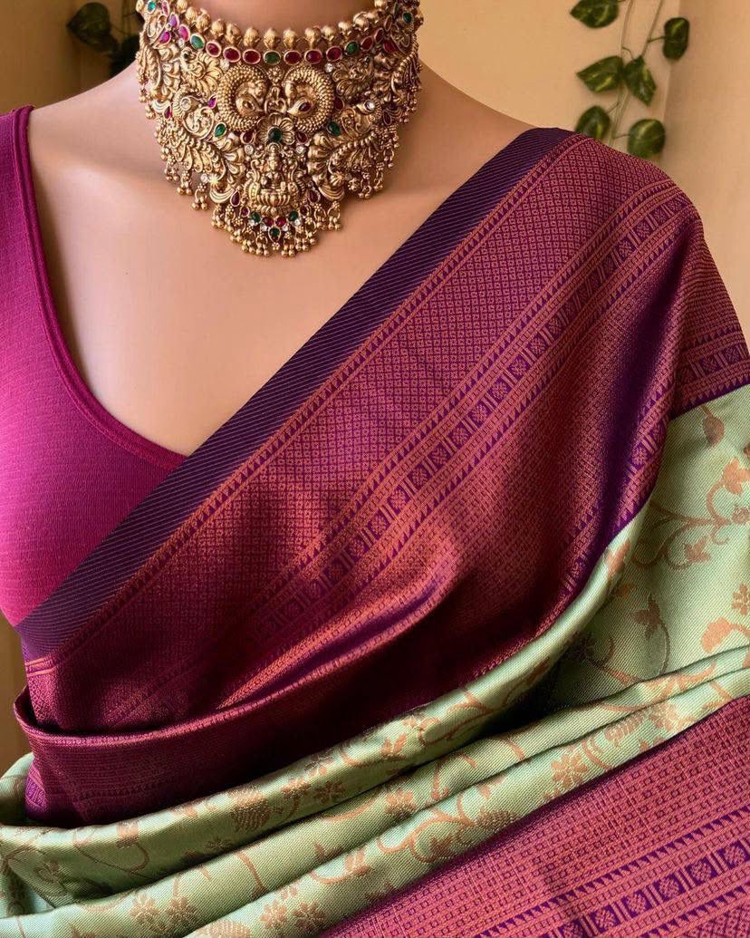 Stunning Look Soft Cotton Saree With Digital Print & Designer Blouse