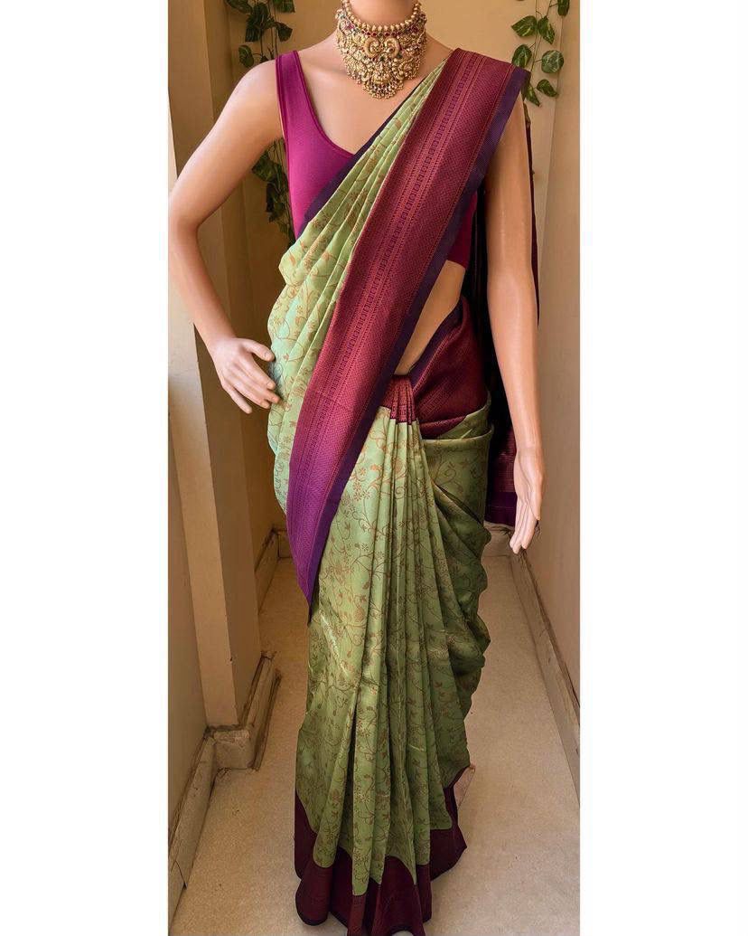 Stunning Look Soft Cotton Saree With Digital Print & Designer Blouse