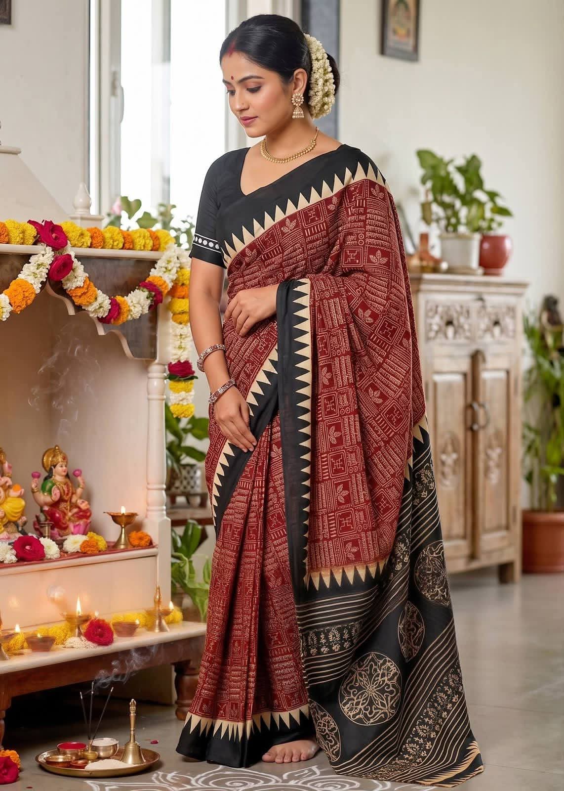 Attractive Look and Exclusive Double weaving Printed Sarees