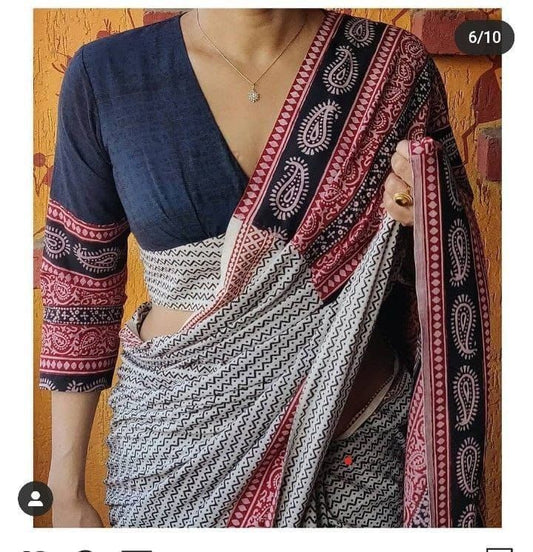 Attractive Look Soft Chanderi Cotton Saree With Digital Print & Designer Blouse