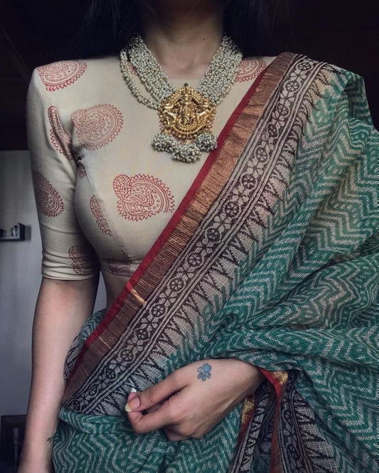 Classy Look Soft Chanderi Cotton Saree With Digital Print & Designer Blouse