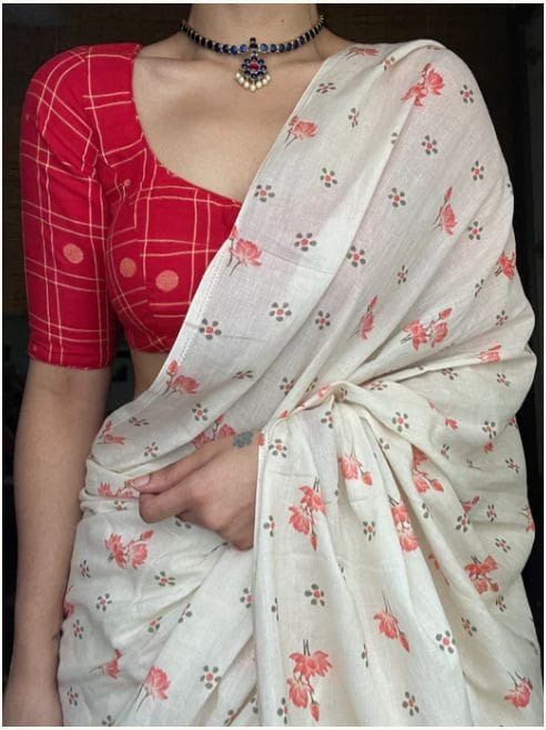 Stynning Look Soft Chanderi Cotton Saree With Digital Print & Designer Blouse