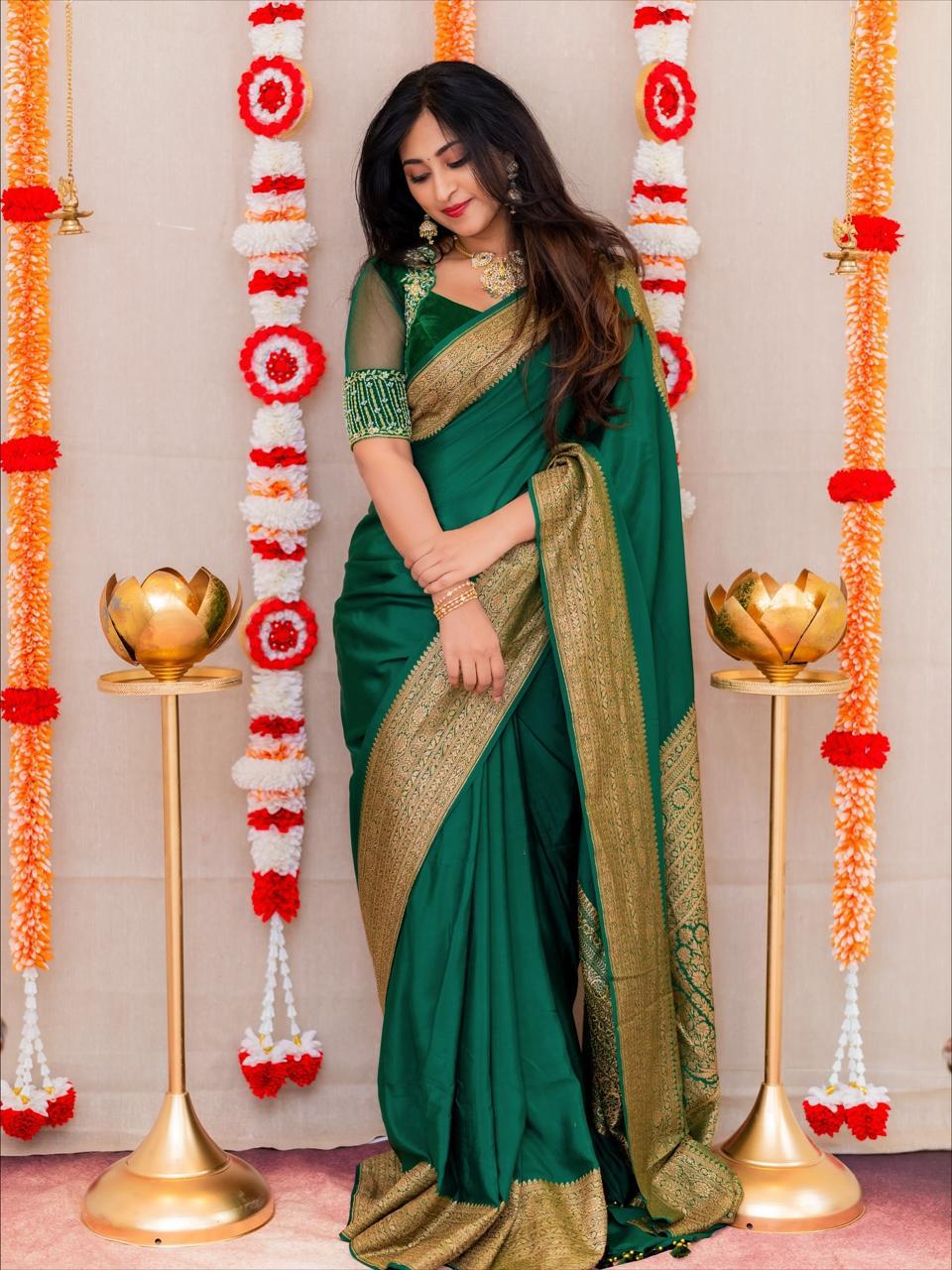 Stylish Look Soft Silk With designer Blouse
