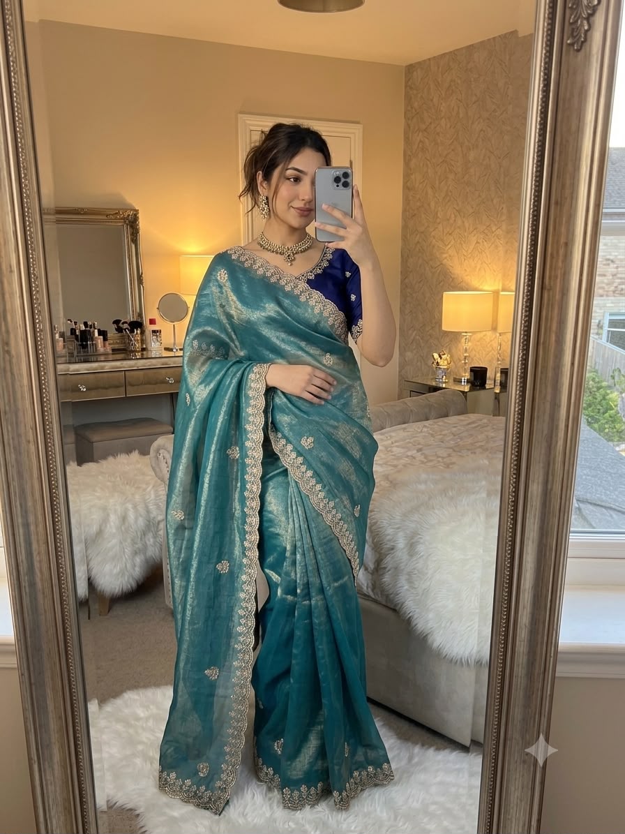 Stunning Look Crushy  Sequence Work Saree With Havey Sequence Work Blouse