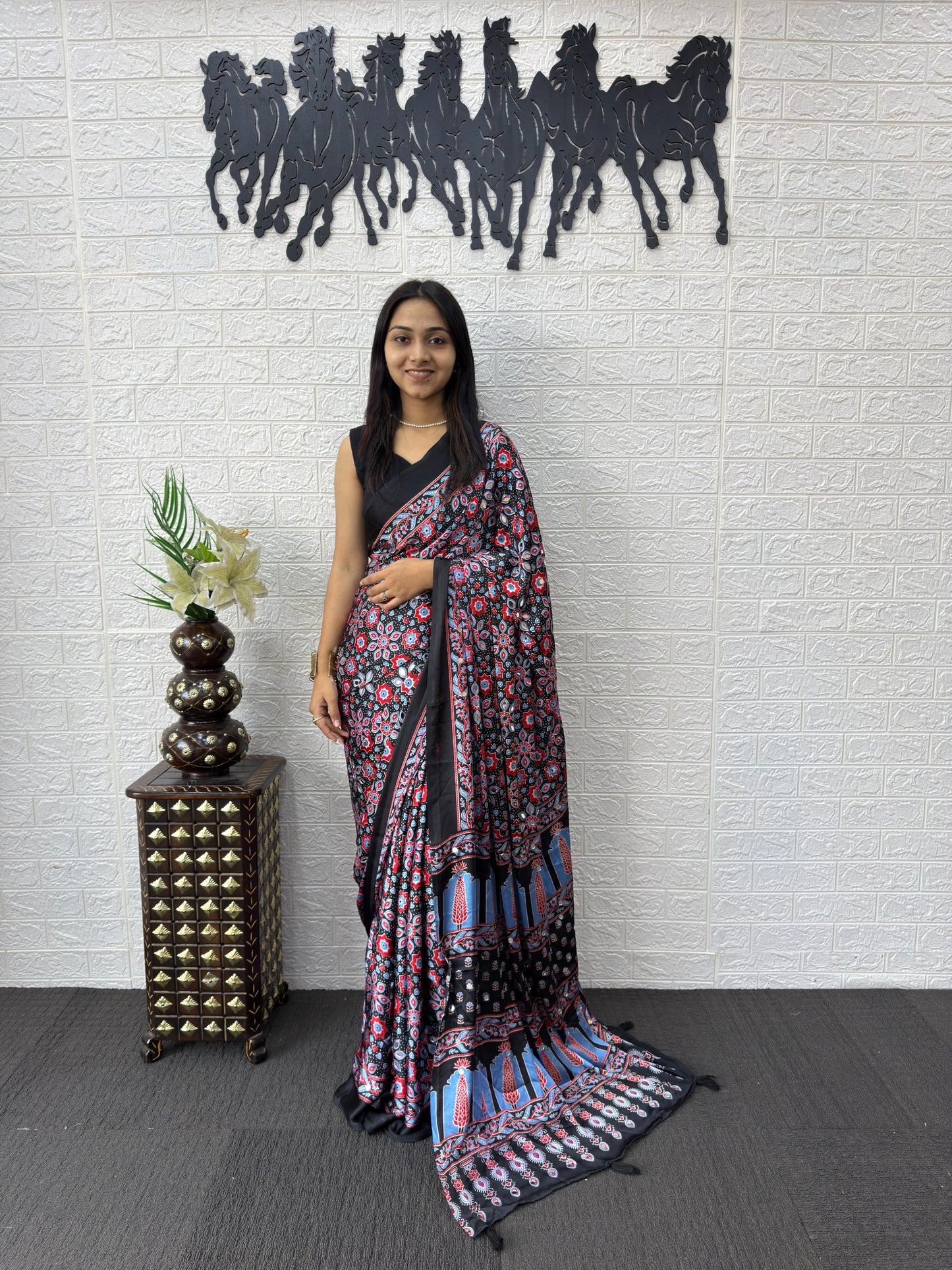 SupeDesign Lunch Real Mirror Work Semi Gajji Silk Soft and Smooth Saree