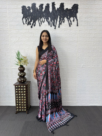 SupeDesign Lunch Real Mirror Work Semi Gajji Silk Soft and Smooth Saree