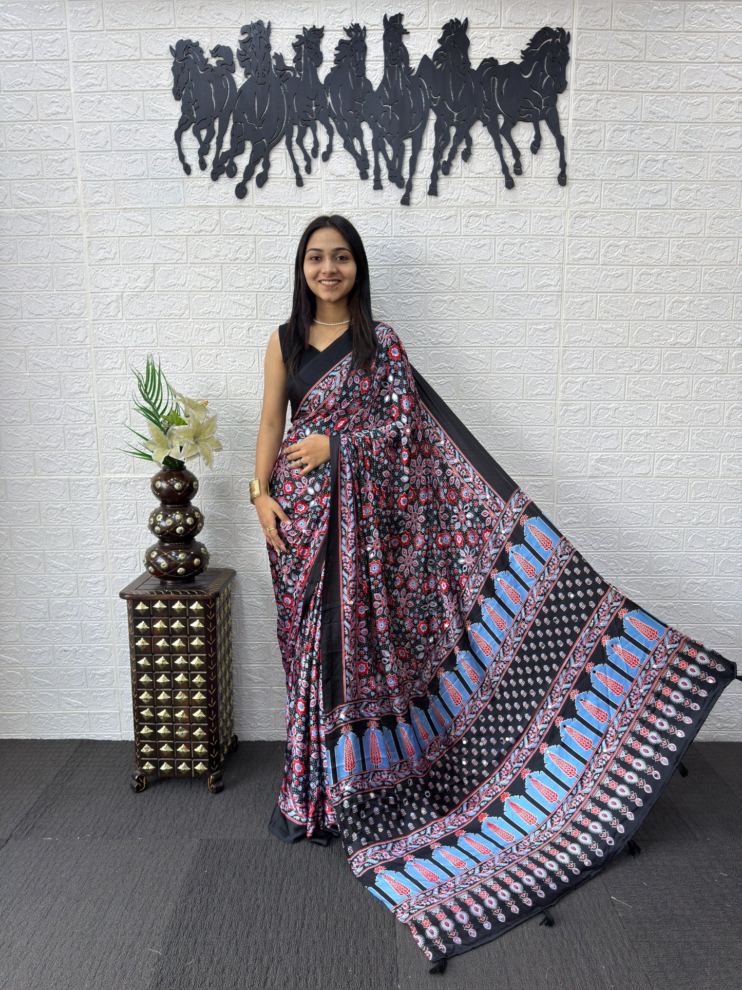 SupeDesign Lunch Real Mirror Work Semi Gajji Silk Soft and Smooth Saree