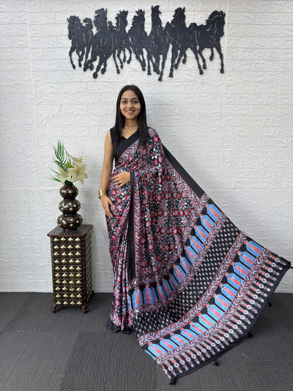 SupeDesign Lunch Real Mirror Work Semi Gajji Silk Soft and Smooth Saree