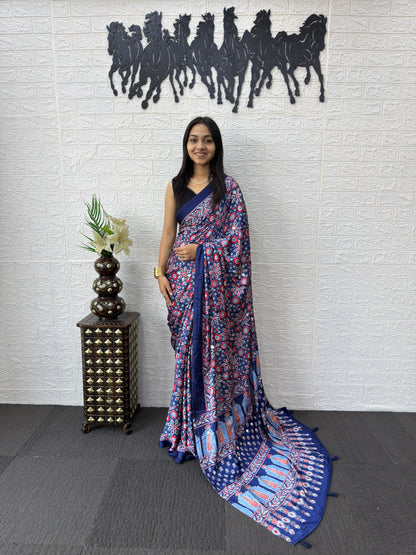 SupeDesign Lunch Real Mirror Work Semi Gajji Silk Soft and Smooth Saree