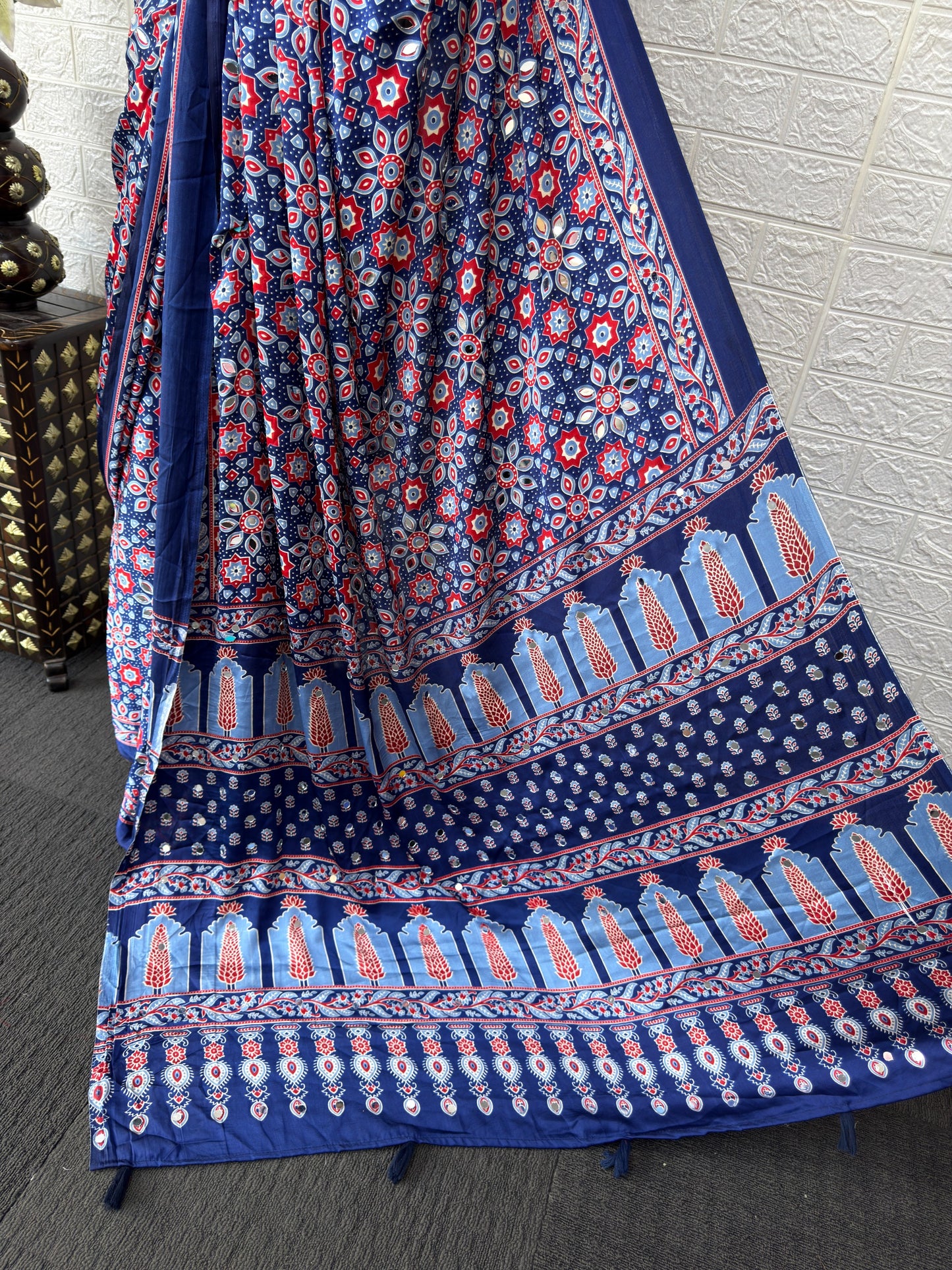 SupeDesign Lunch Real Mirror Work Semi Gajji Silk Soft and Smooth Saree