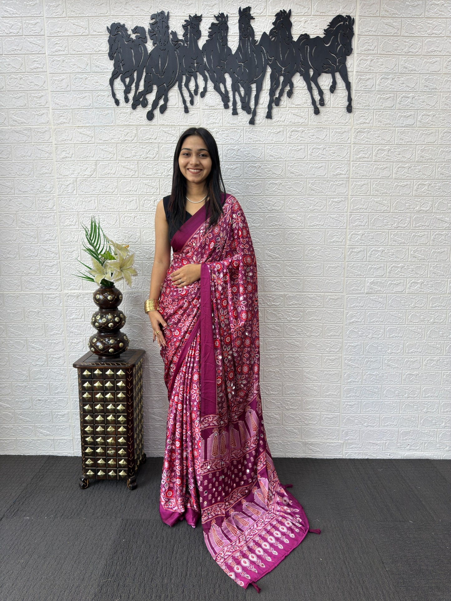 SupeDesign Lunch Real Mirror Work Semi Gajji Silk Soft and Smooth Saree
