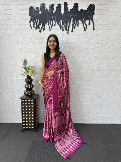SupeDesign Lunch Real Mirror Work Semi Gajji Silk Soft and Smooth Saree