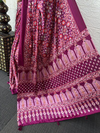 SupeDesign Lunch Real Mirror Work Semi Gajji Silk Soft and Smooth Saree