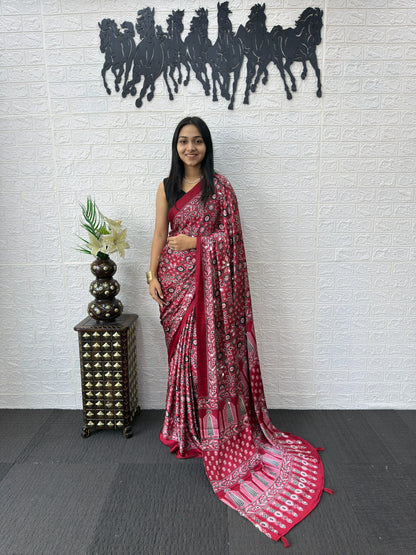 SupeDesign Lunch Real Mirror Work Semi Gajji Silk Soft and Smooth Saree
