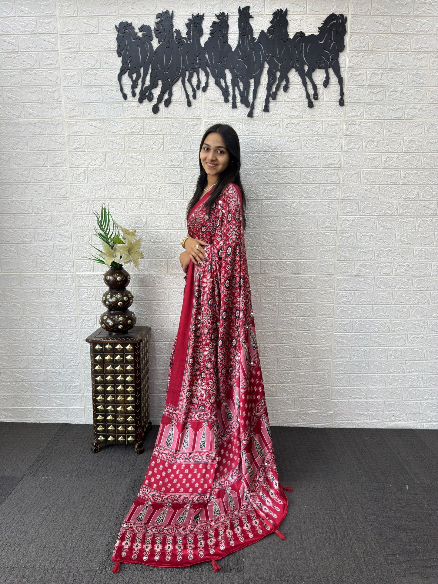 SupeDesign Lunch Real Mirror Work Semi Gajji Silk Soft and Smooth Saree