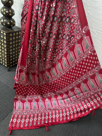 SupeDesign Lunch Real Mirror Work Semi Gajji Silk Soft and Smooth Saree
