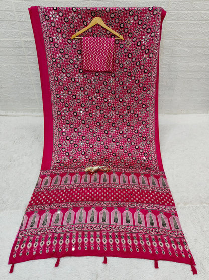 SupeDesign Lunch Real Mirror Work Semi Gajji Silk Soft and Smooth Saree