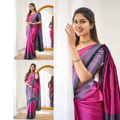Stunning Look Soft Lichi Silk Designer Saree With Blouse