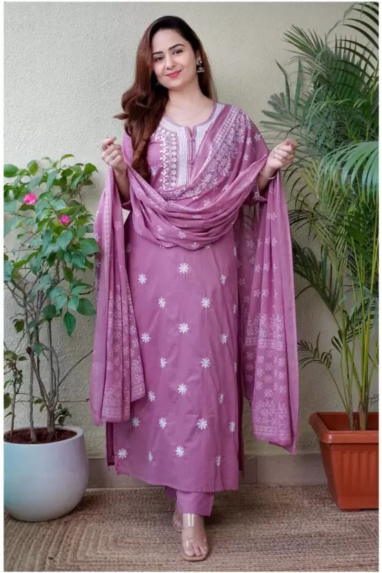 Stylish Embroidered Kurta Set with Dupatta | Party Wear Ethnic Kurti Pant Set