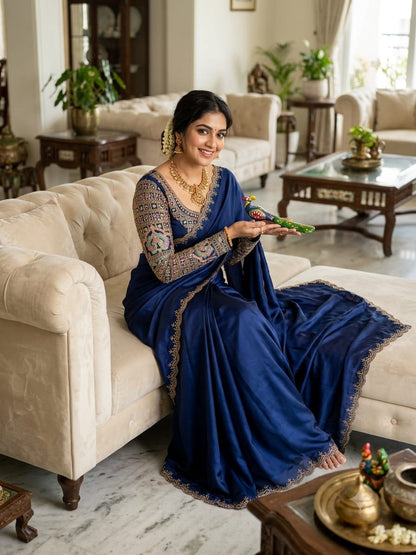 Stunning Look Soft Silk Designer Saree With Blouse