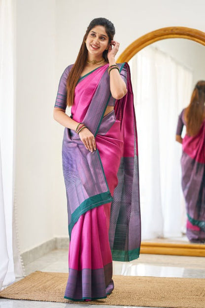 Stunning Look Soft Lichi Silk Designer Saree With Blouse