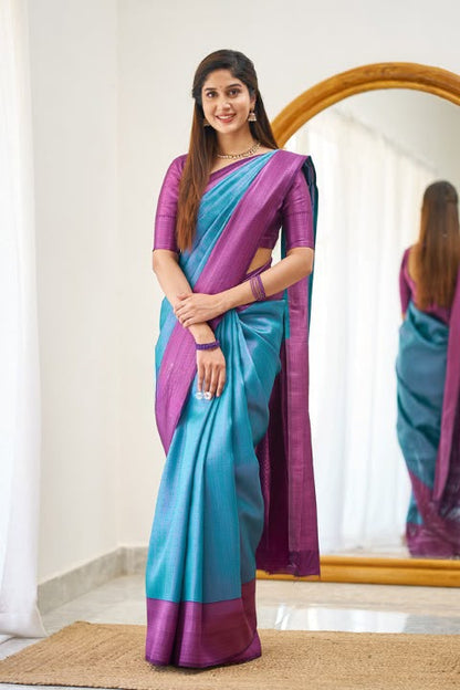 Stunning Look Soft Lichi Silk Designer Saree With Blouse
