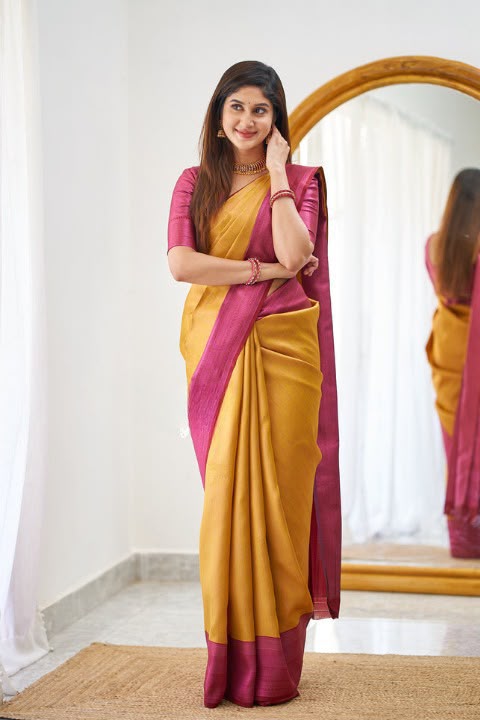 Stunning Look Soft Lichi Silk Designer Saree With Blouse