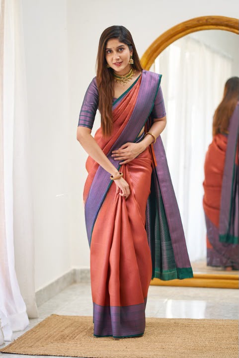 Stunning Look Soft Lichi Silk Designer Saree With Blouse